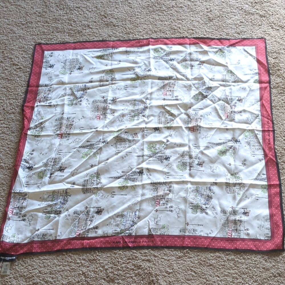 Karl Lagerfield 100% silk Paris print scarf